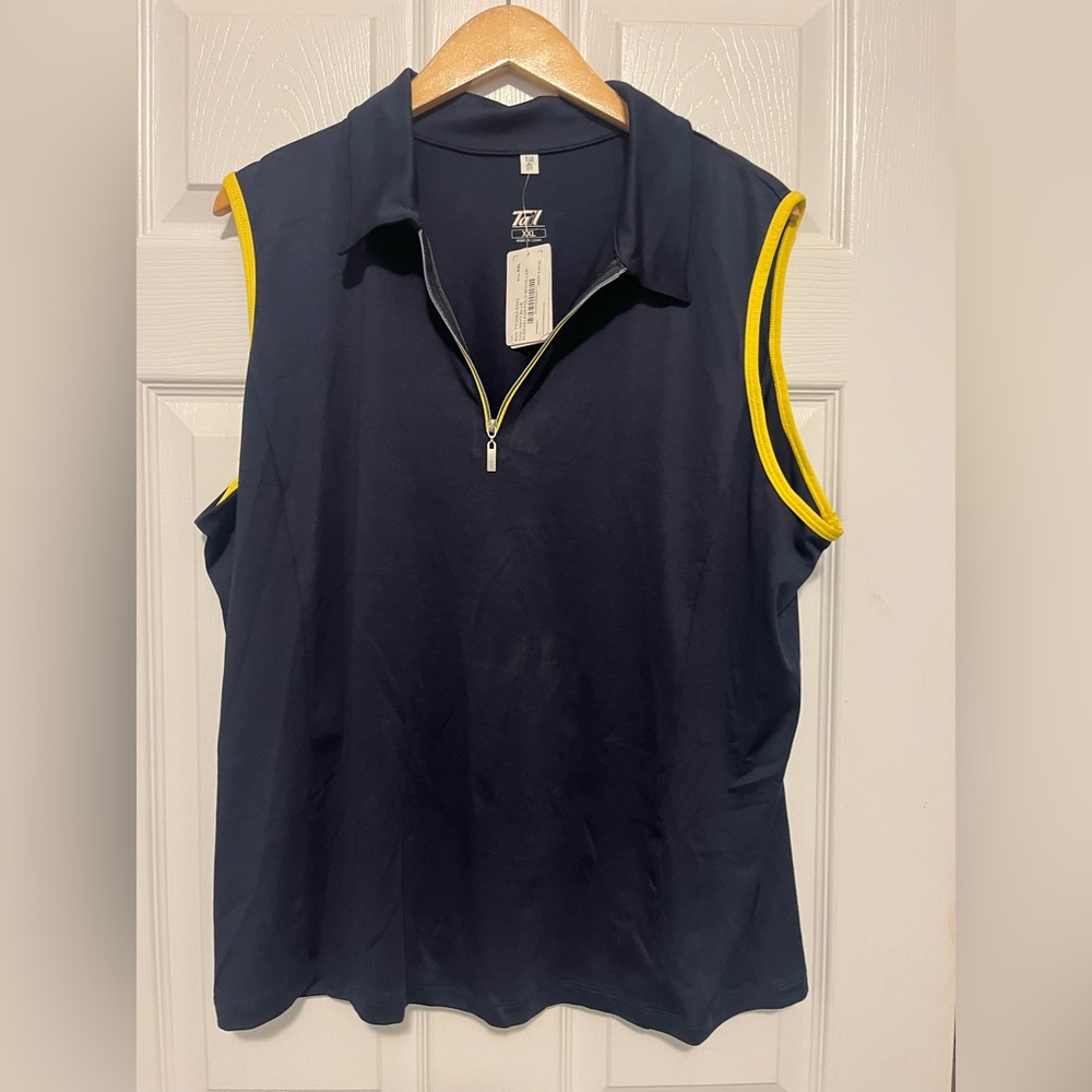 New NWT Tail Navy Sleeveless Golf Tennis Top with Yellow Accents XXL